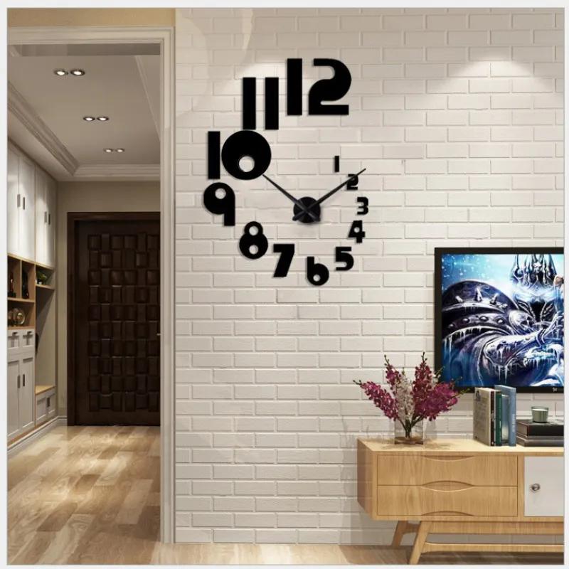 3D 크리에이티브 DIY 시계 거실 홈 패션 무소음 벽시계, 펀치 프리 개성 아트 데코 벽시계, 모던 디자인